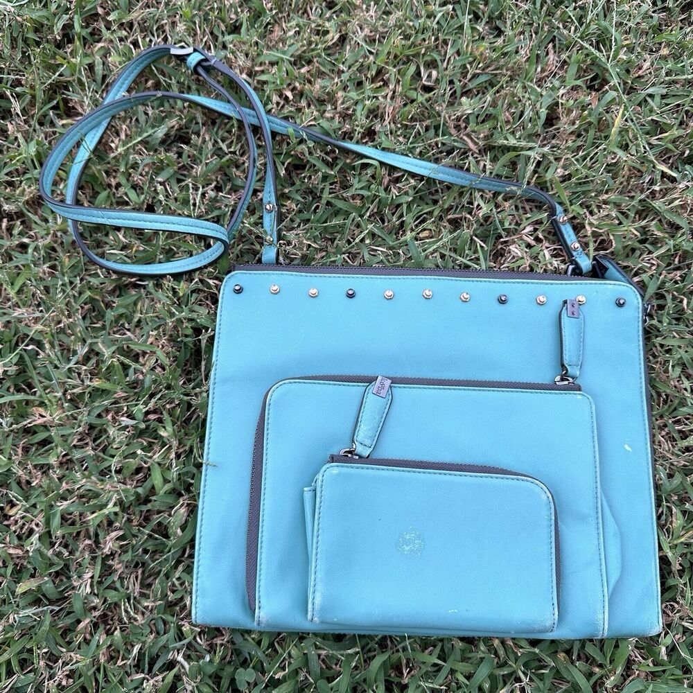 Kooba Leather Teal Crossbody Purse Multi Compartment